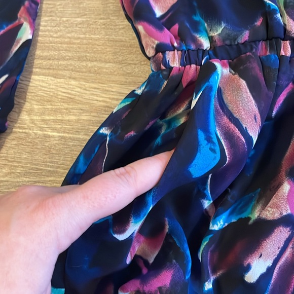 Luca Couture Watercolor Low Cut Sheer Arm Romper - Picture 11 of 15